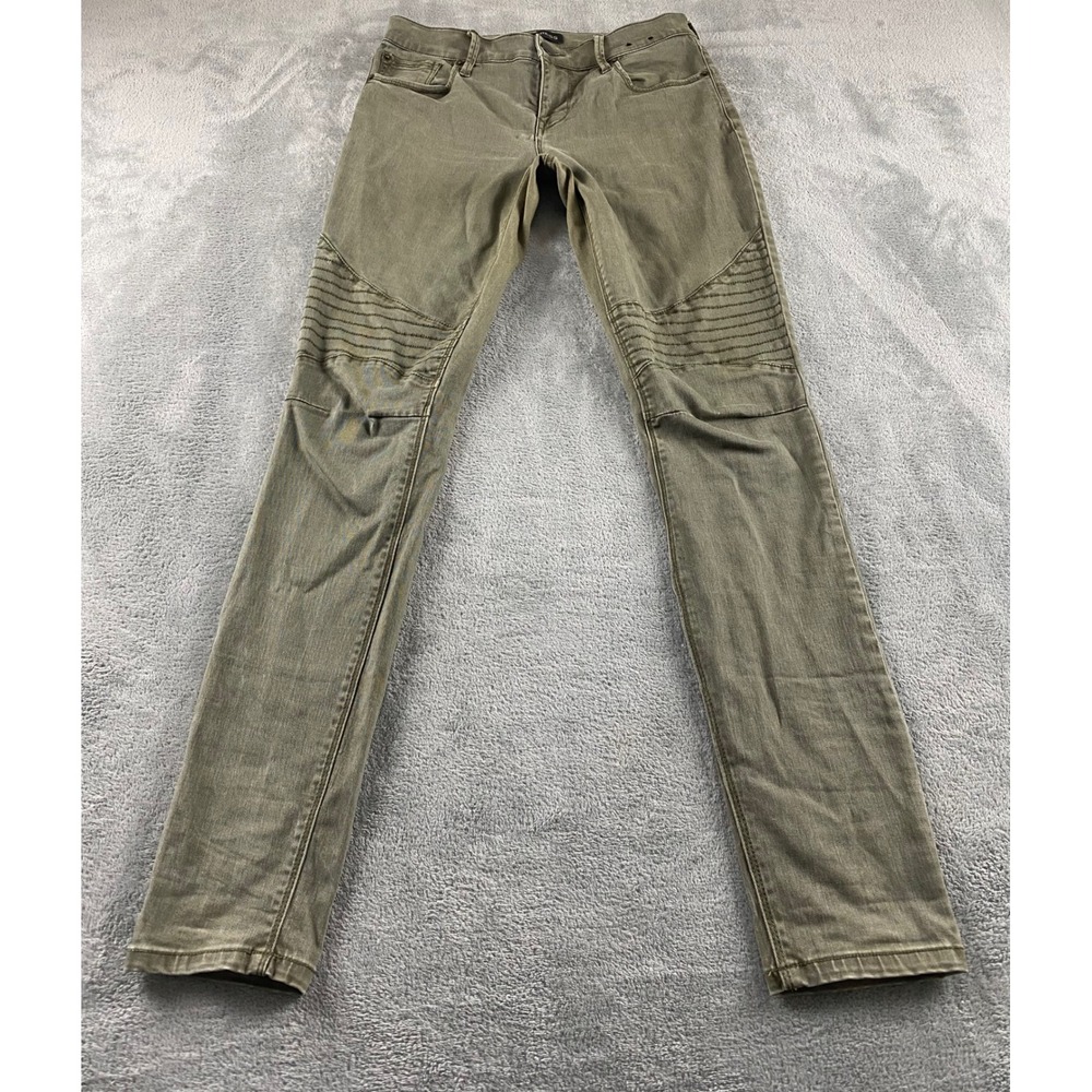 Express Womens Moto Legging Mid Rise Olive Green‎ Skinny Jeans Ribbed Knee Sz 2R